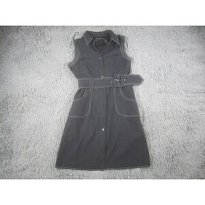 Sandra Darren Womens 10 Blue Denim-Look Sleeveless Belted Shirt Dress